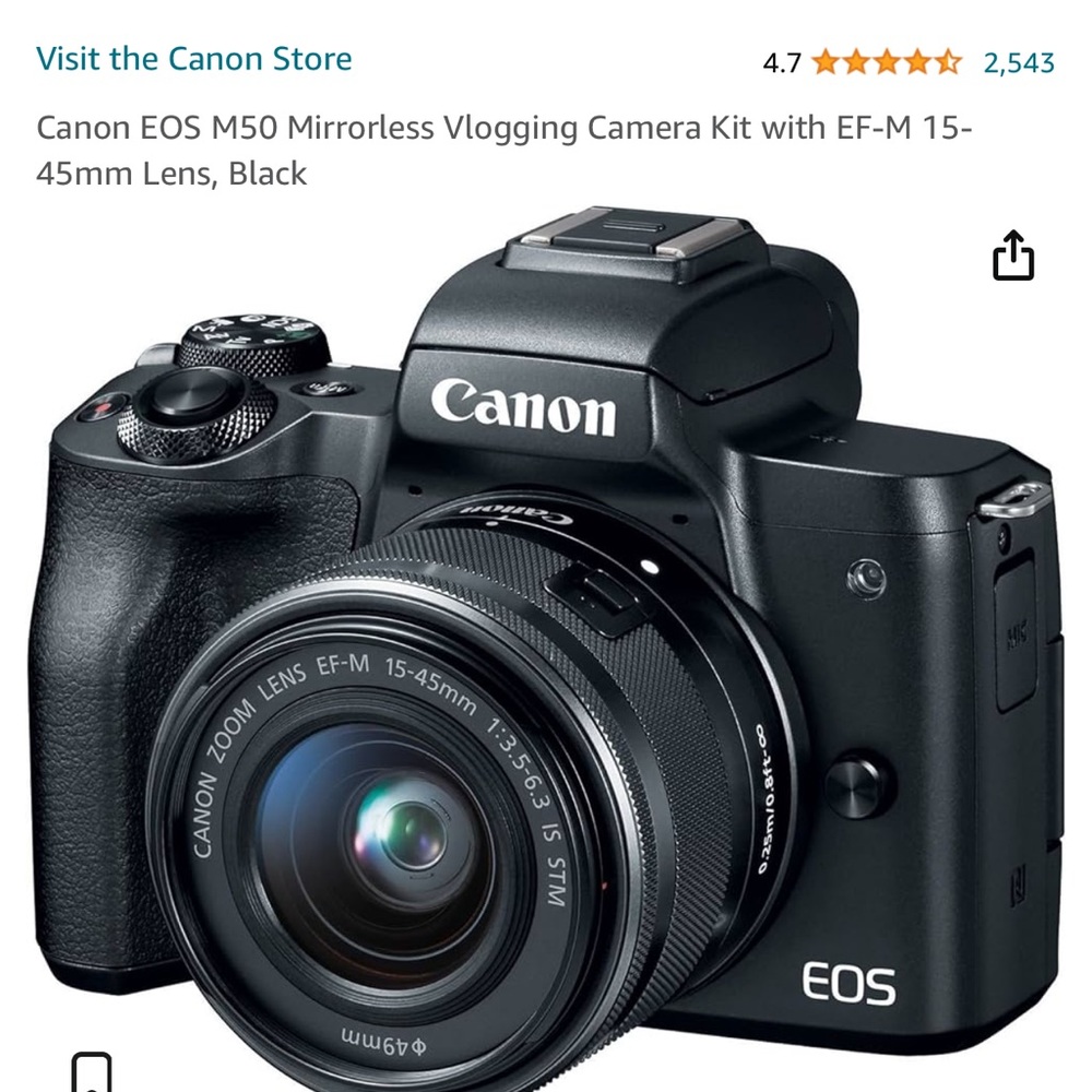 Canon EOS M50 Mirrorless 15-45mm IS STM Kit Lens - Black (2680C011)